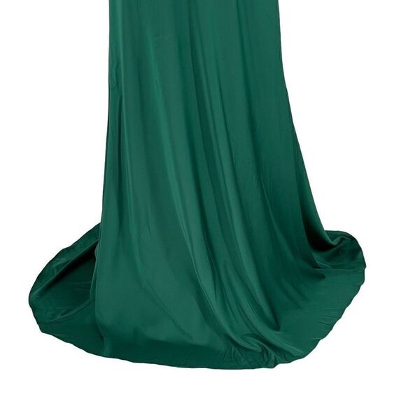 NWOT Ieena For MacDuggal One Shoulder Double Strap Satin Gown Emerald Green 4 - Picture 8 of 14